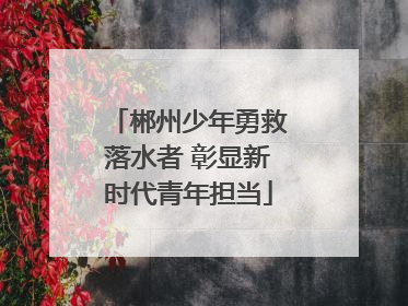 郴州少年勇救落水者 彰显新时代青年担当